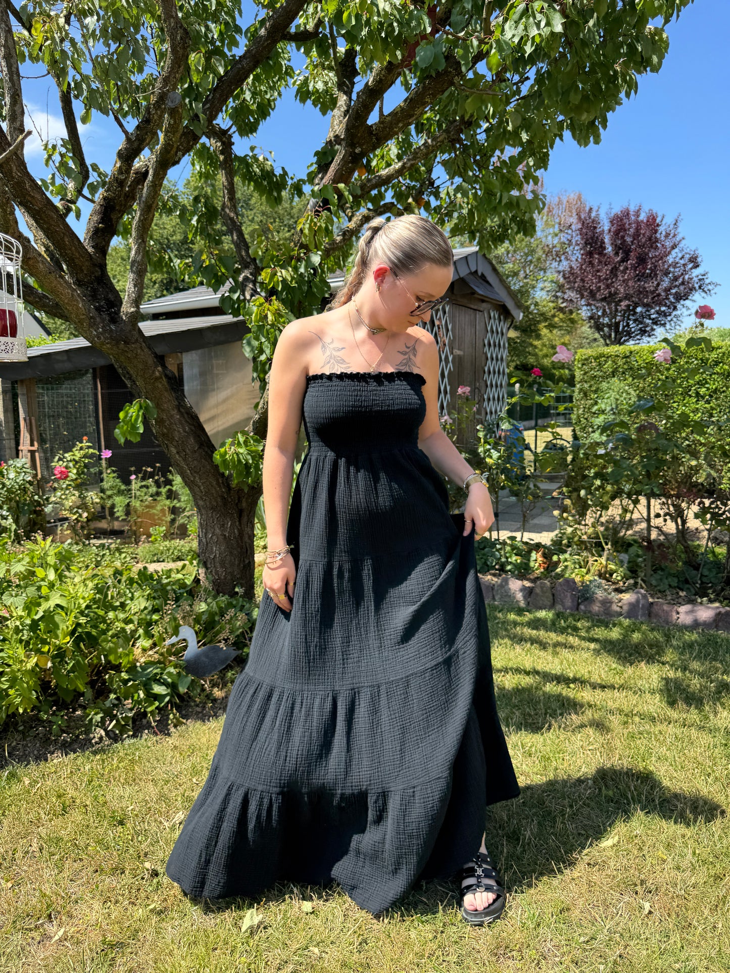 Robe bustier noire gaze coton