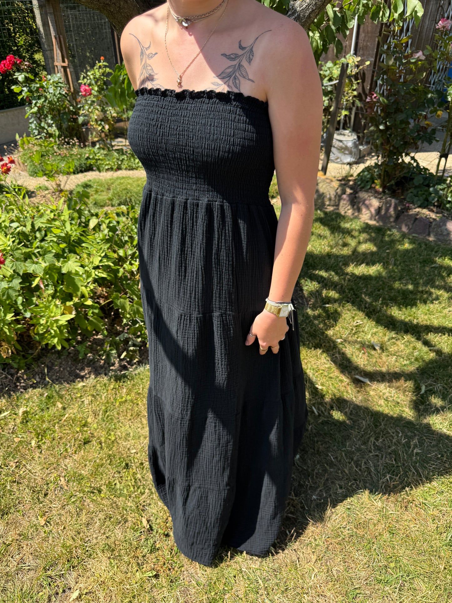 Robe bustier noire gaze coton