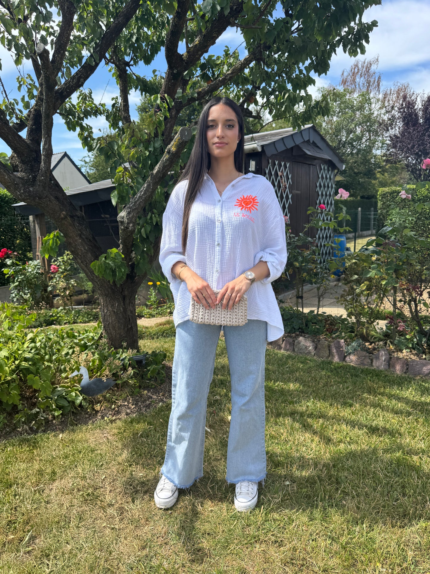 Chemise blanche brodée gaze coton