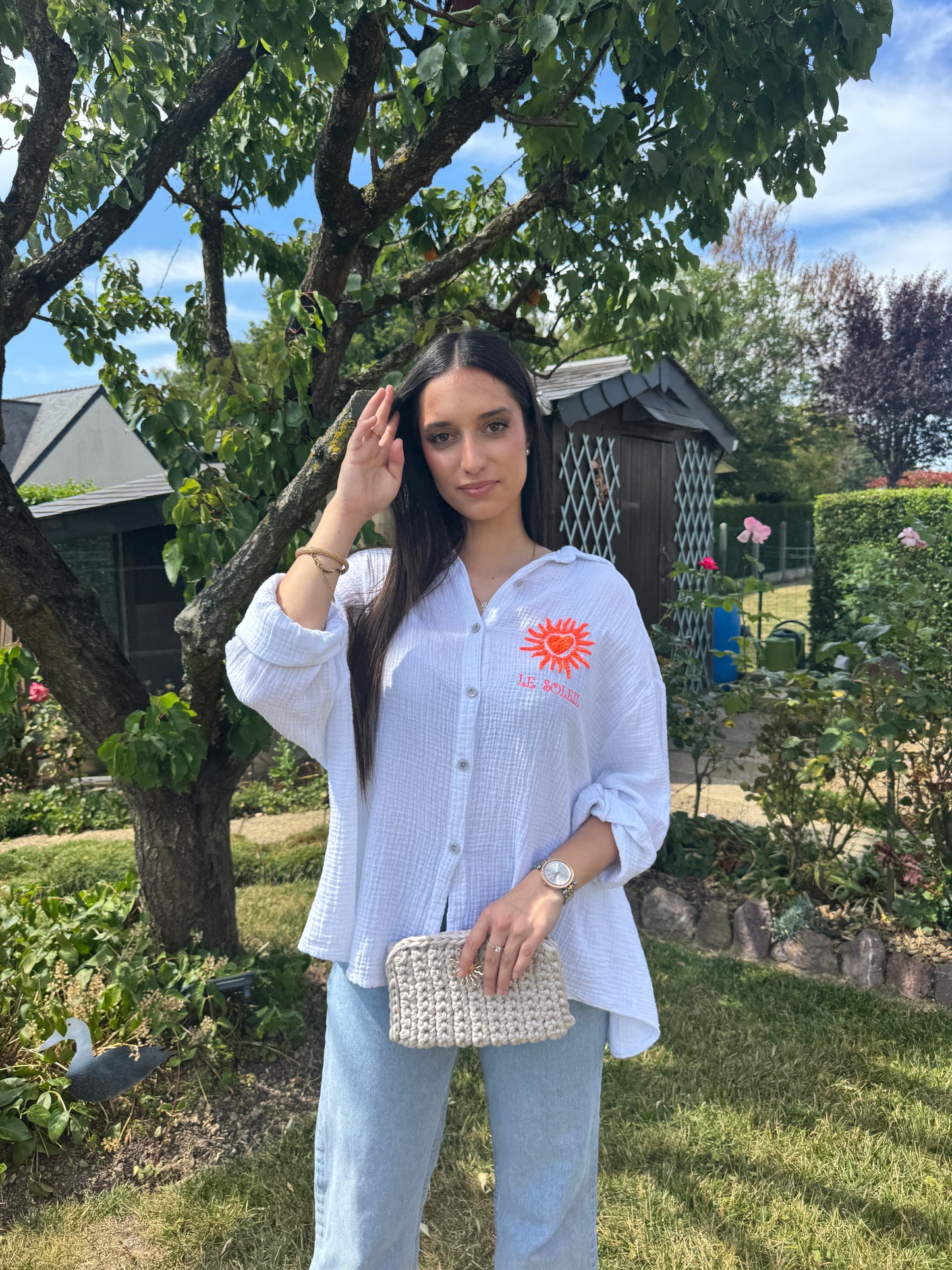 Chemise blanche brodée gaze coton