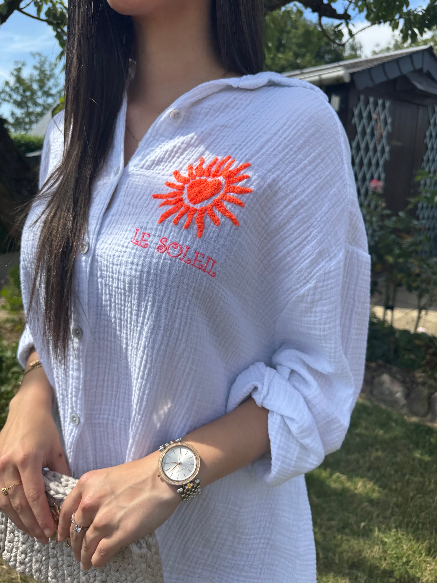 Chemise blanche brodée gaze coton