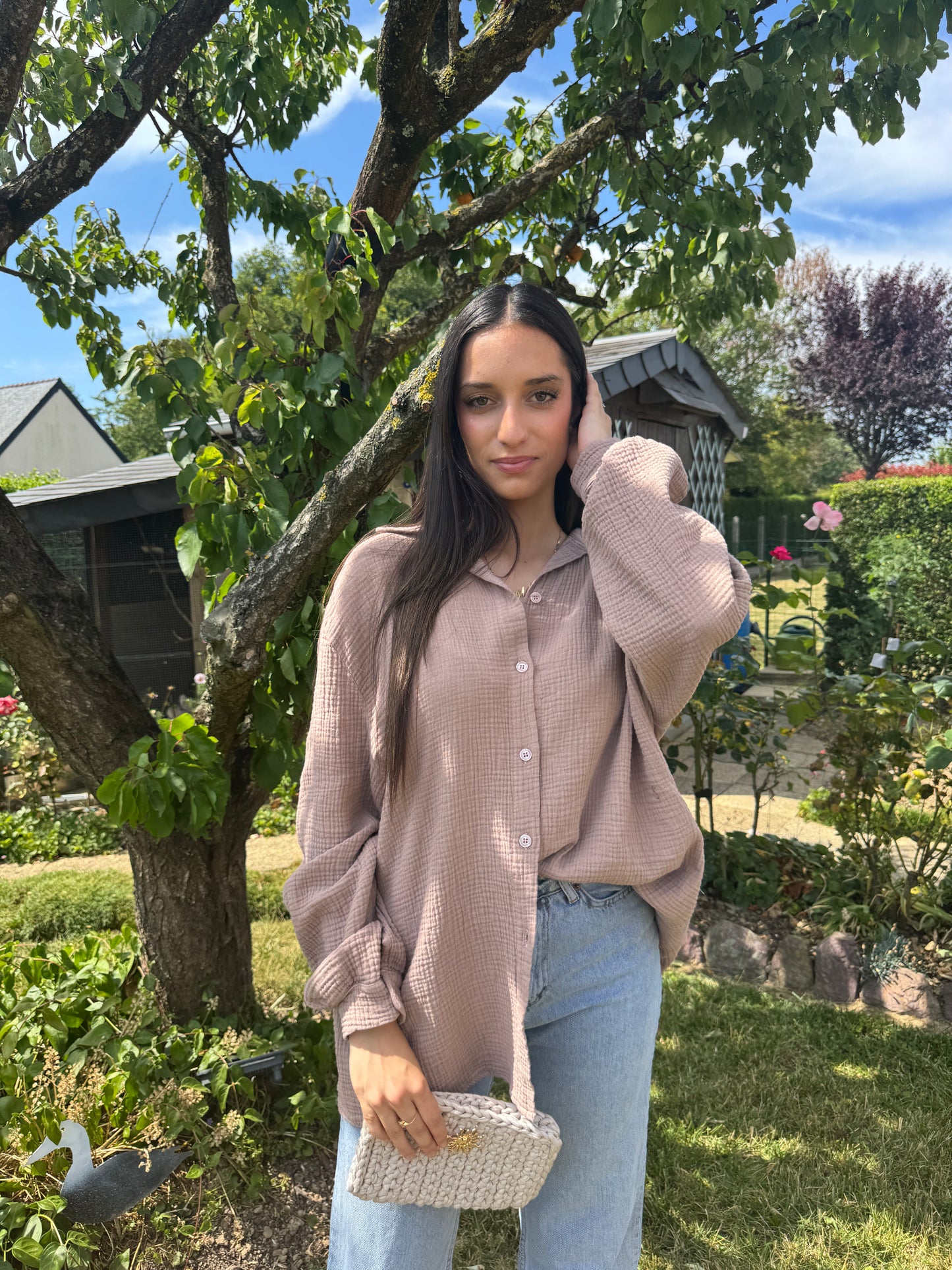 Chemise taupe gaze coton