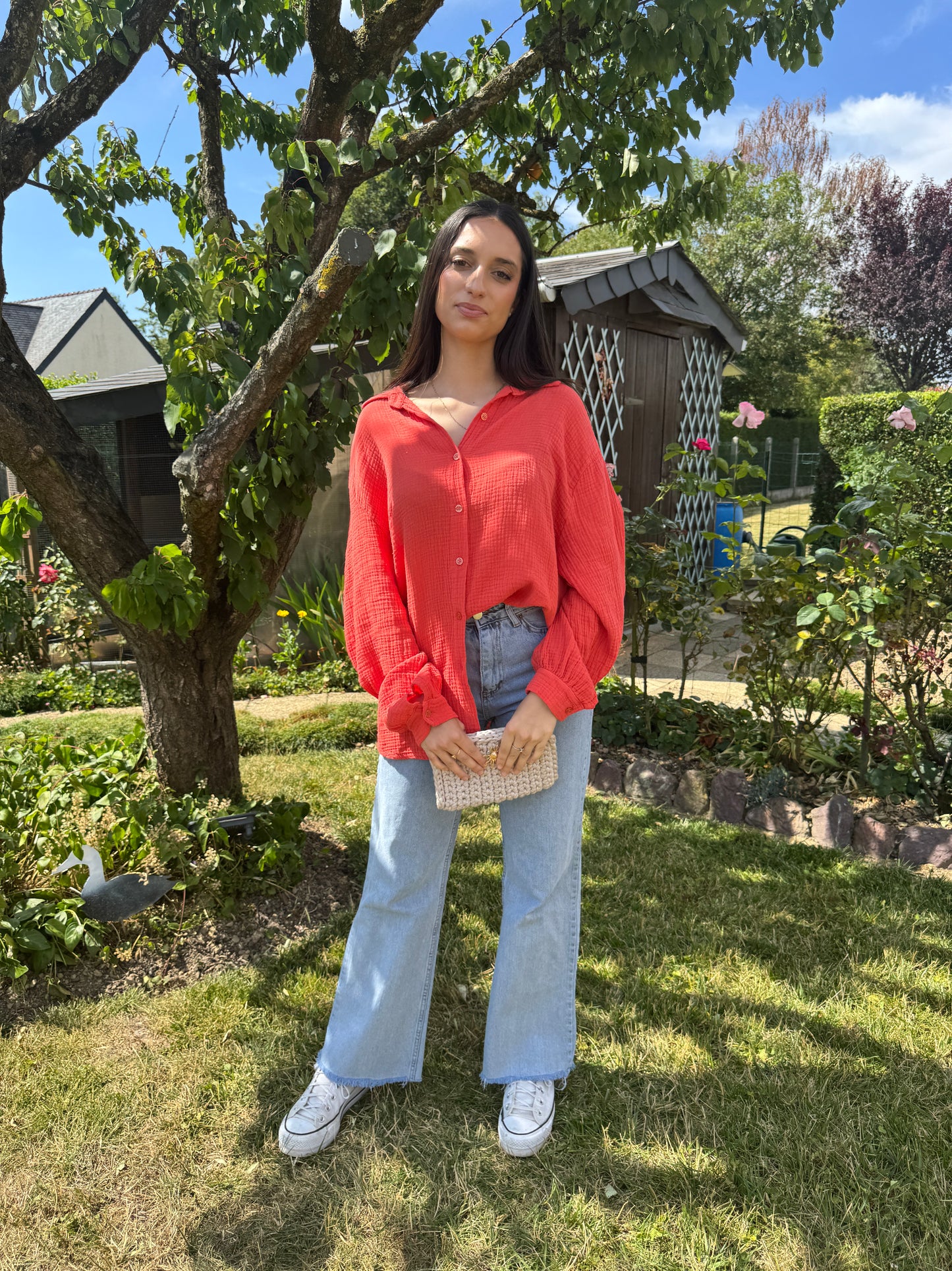 Chemise corail gaze coton