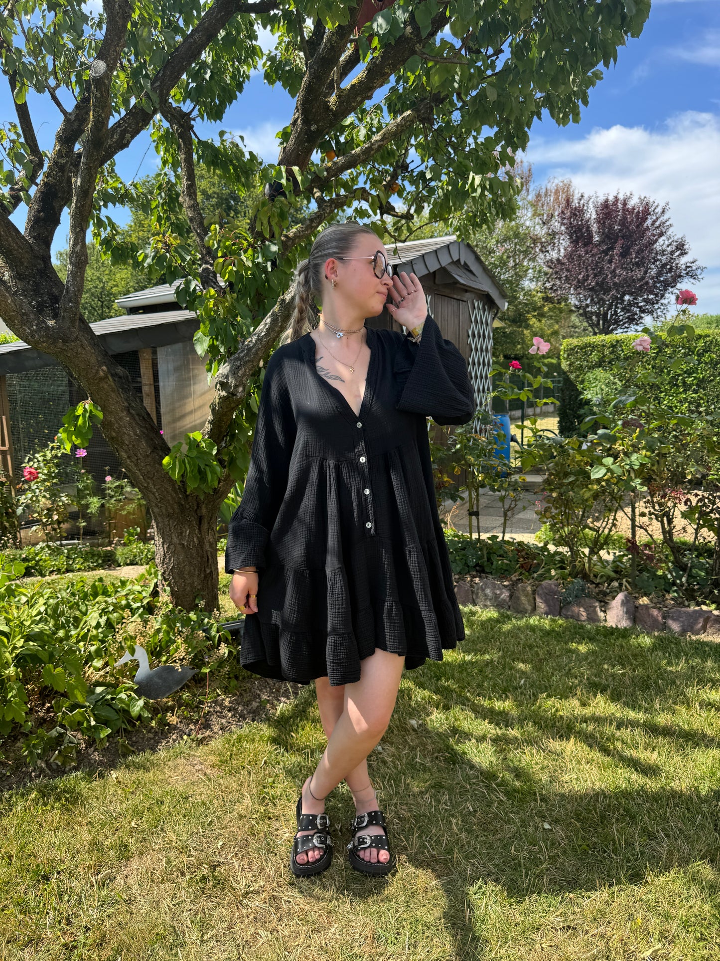 Robe courte noire gaze coton