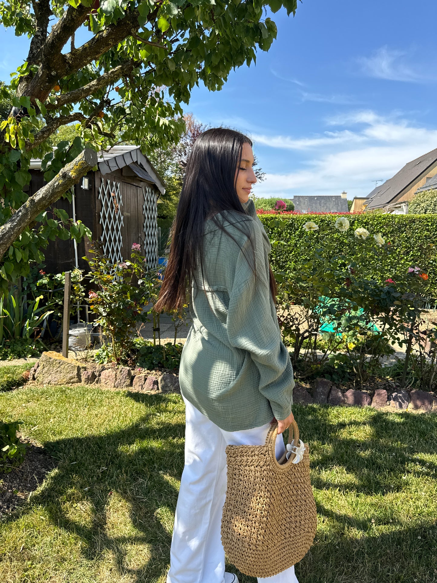 Chemise kaki gaze coton