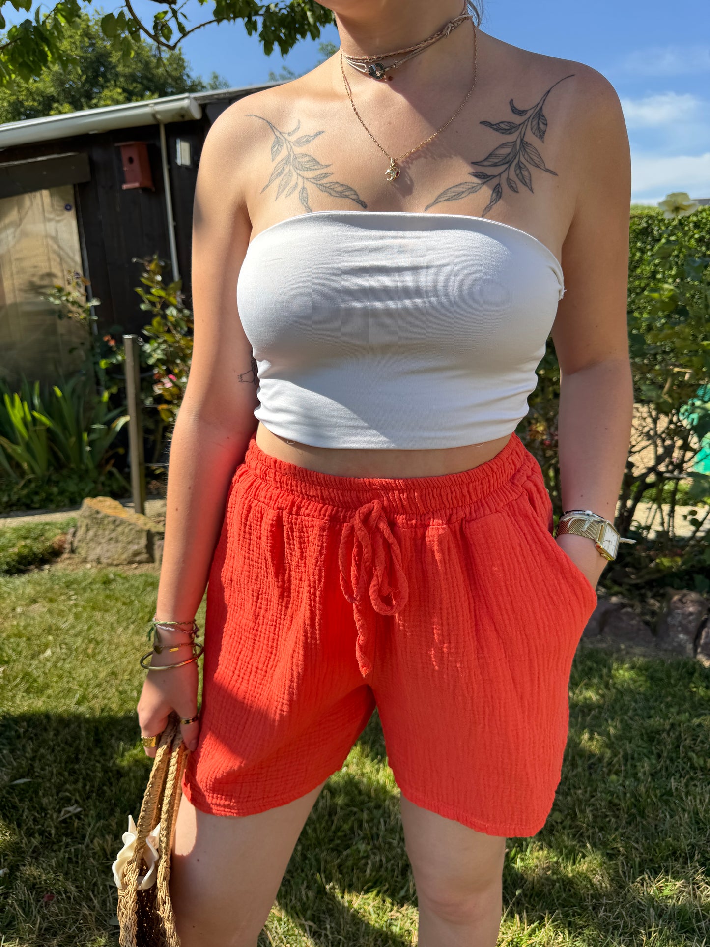 Short corail gaze coton