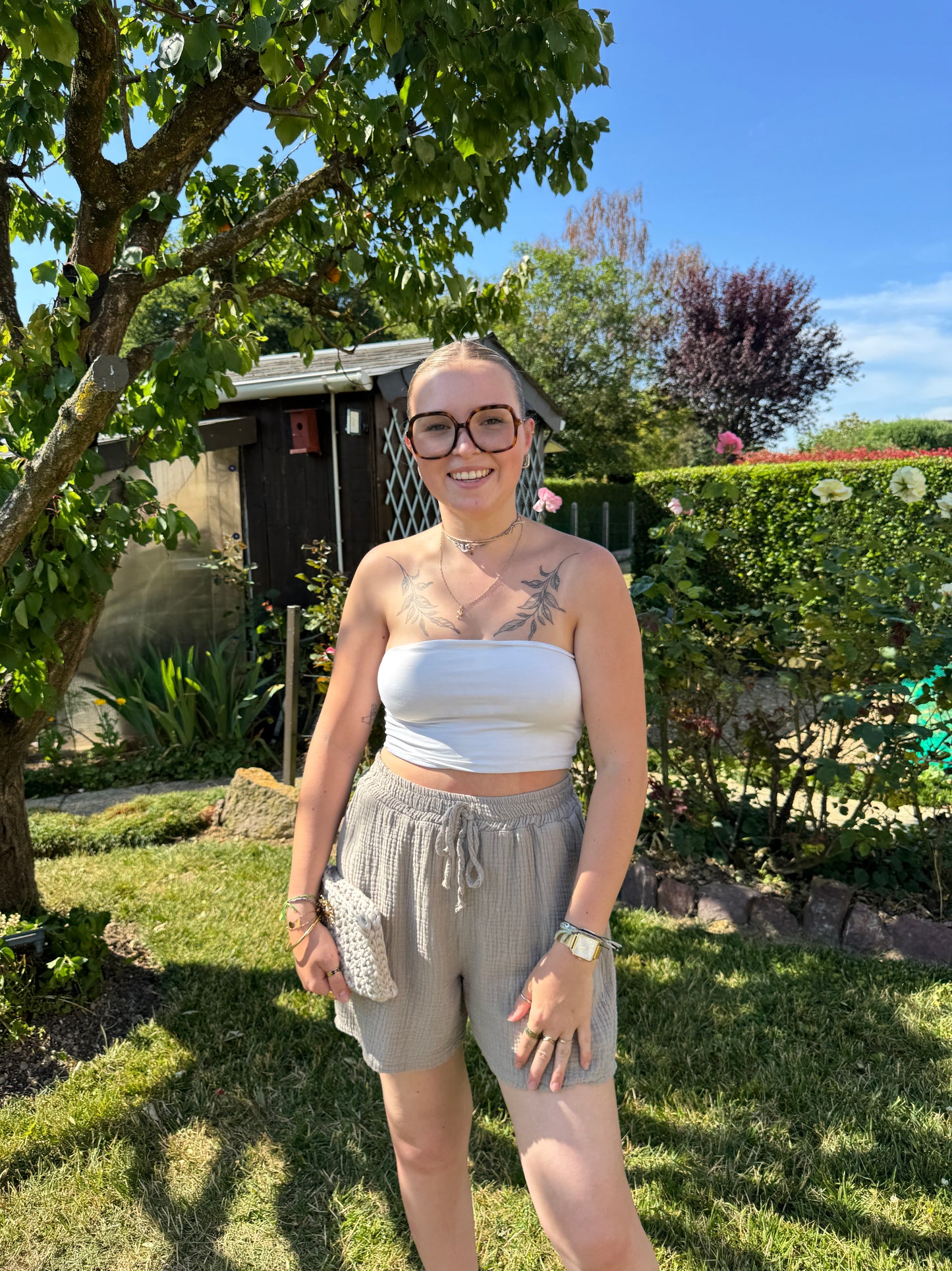 Short taupe gaze coton