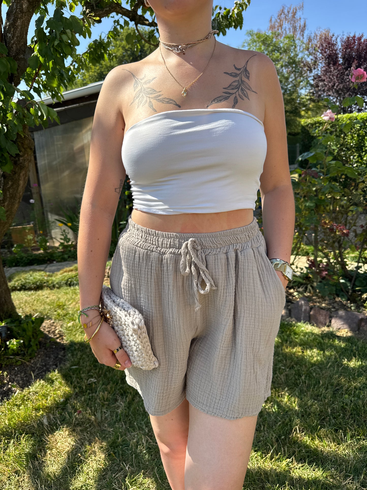 Short taupe gaze coton