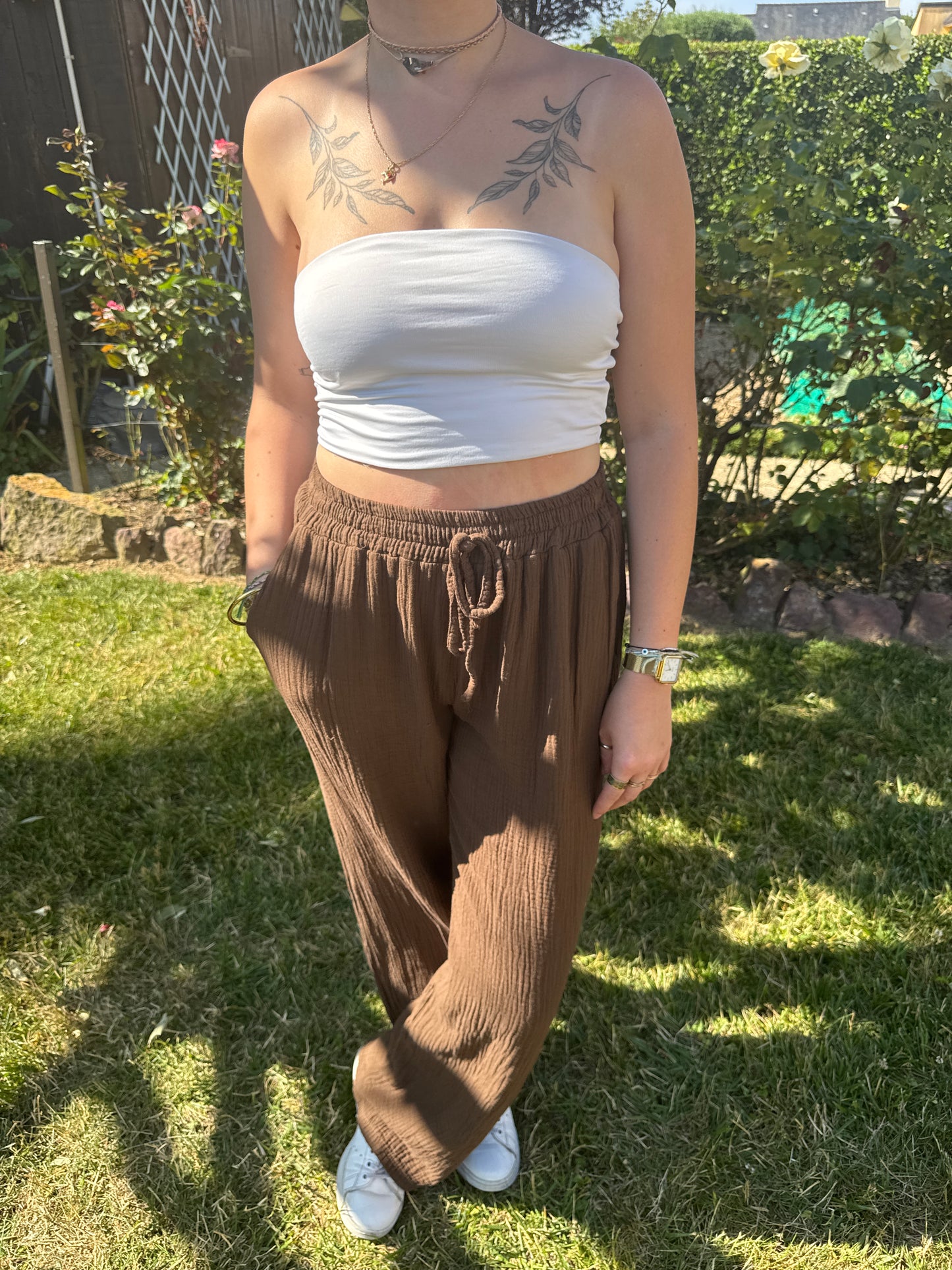 Pantalon chocolat gaze coton