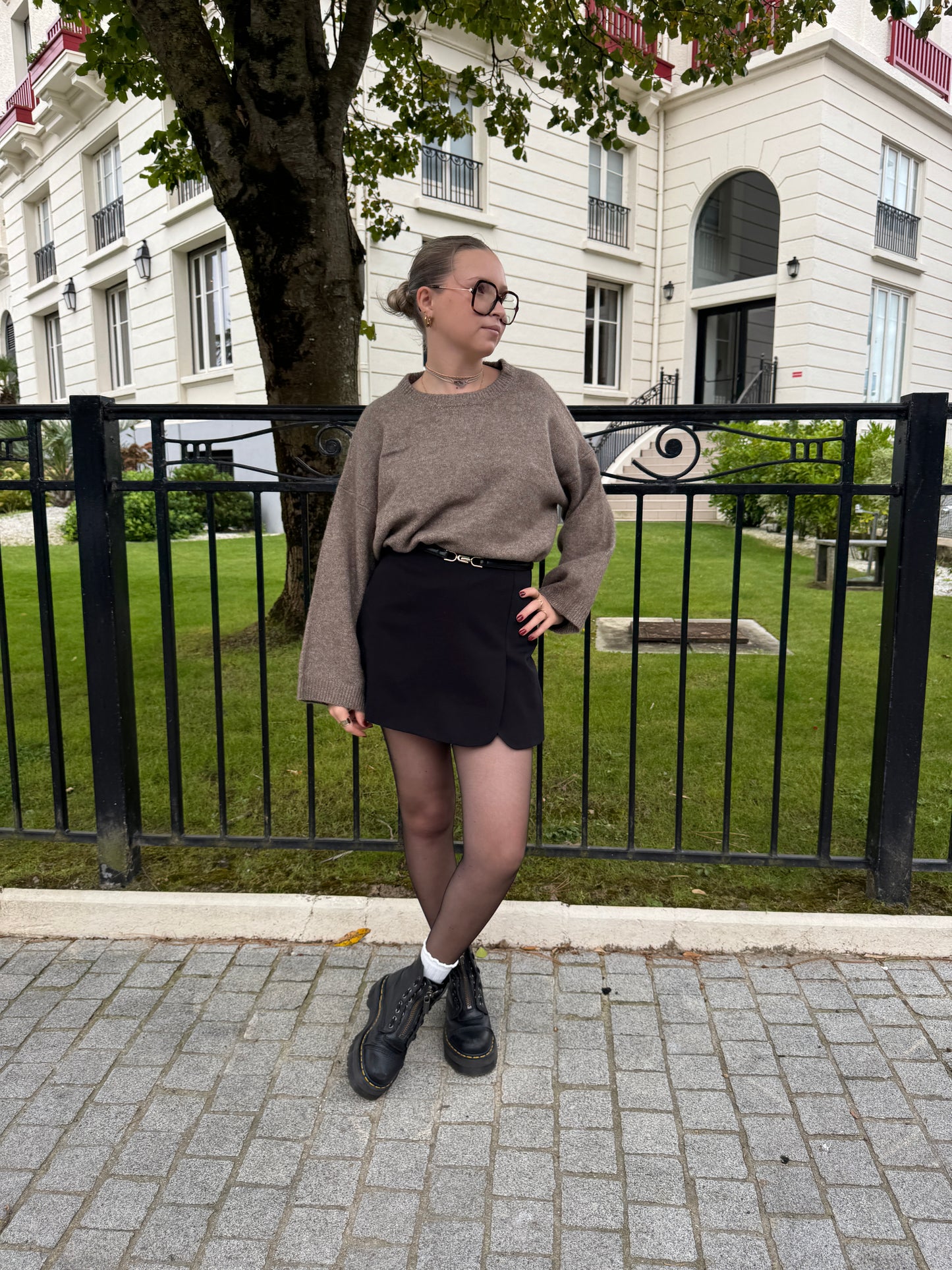 Pull marron manches larges