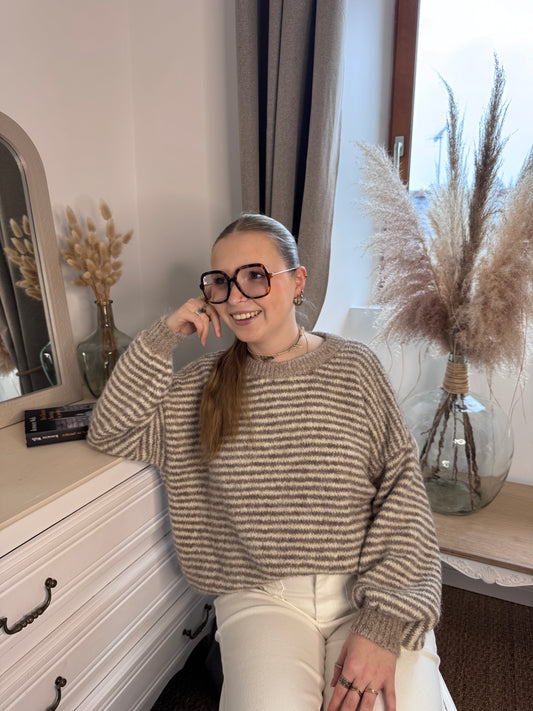 Pull rayé beige