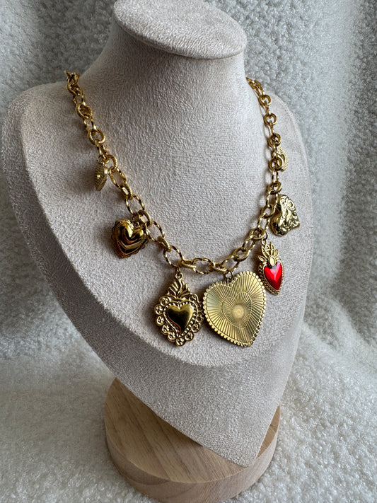 Collier charms coeurs acier inoxydable