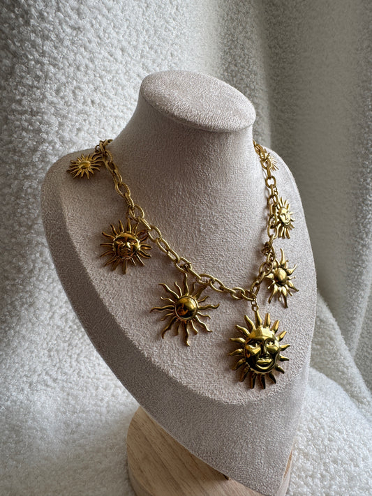 Collier charms soleils acier inoxydable
