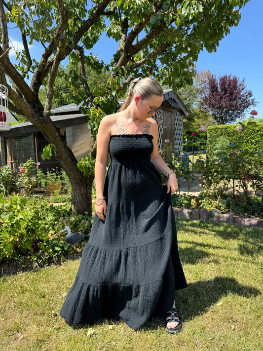 Robe bustier noire gaze coton