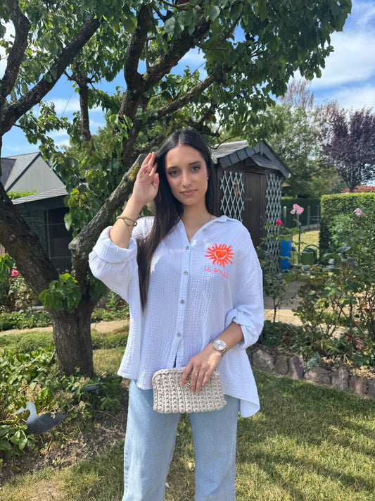 Chemise blanche brodée gaze coton