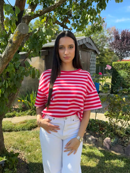 T-shirt rayé rose-rouge