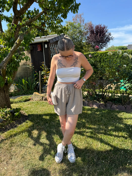 Short taupe gaze coton