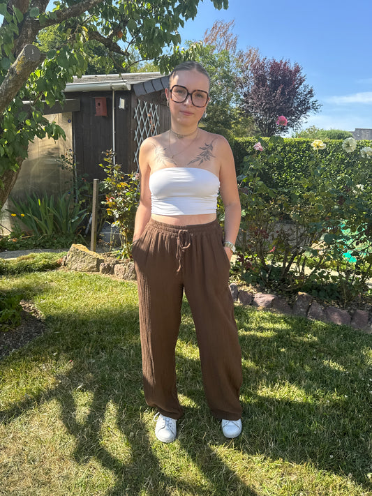Pantalon chocolat gaze coton