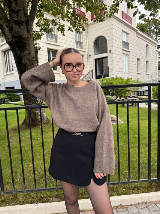 Pull marron manches larges